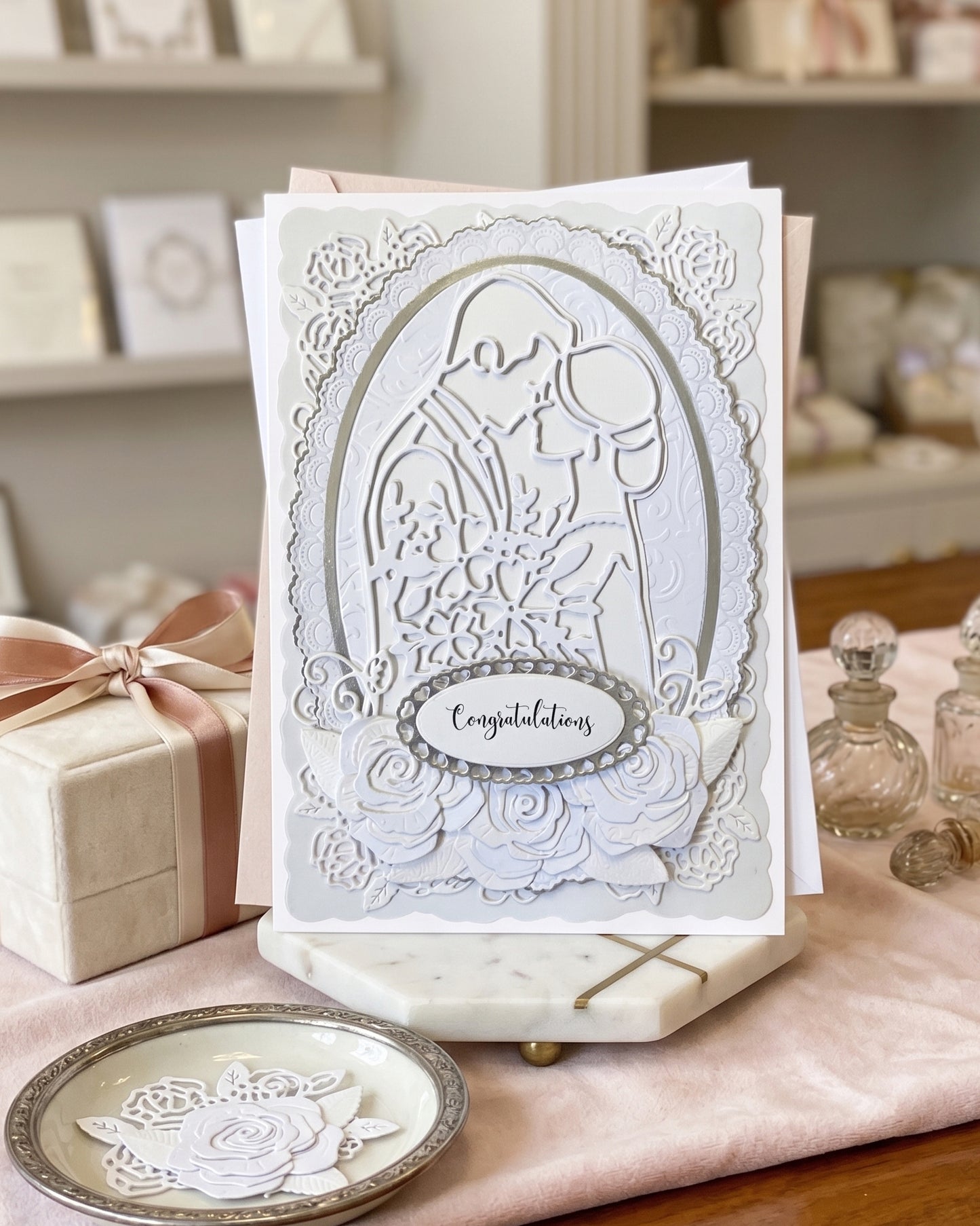Luxury wedding card by Del Cards NZ, amazing papers