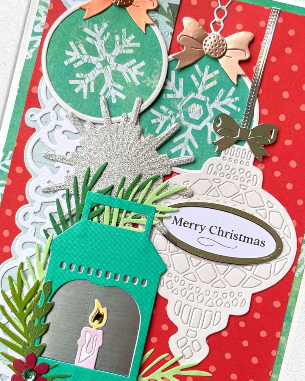 Christmas Card | Hand-Embossed Christmas Baubles & Candle Card