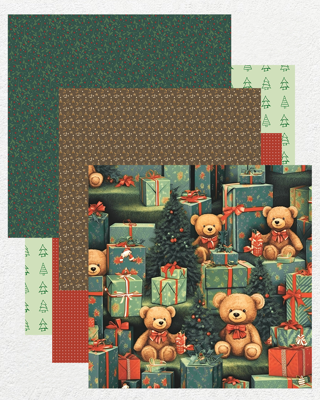 16 Digital Papers - A Christmas Teddy Tale