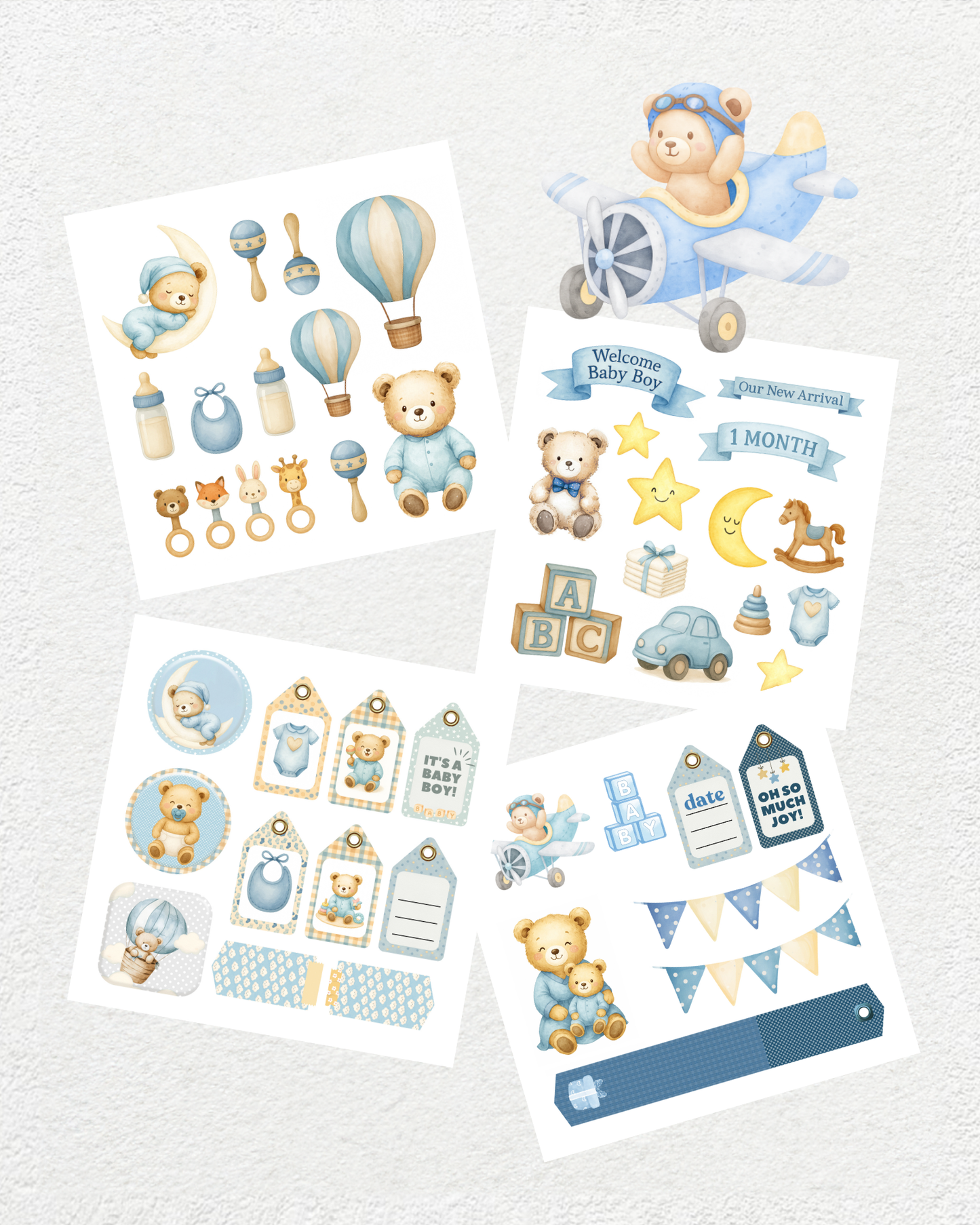 Snuggle Cub Sky - Nursery-Themed Digital Scrapbooking Paper Pack