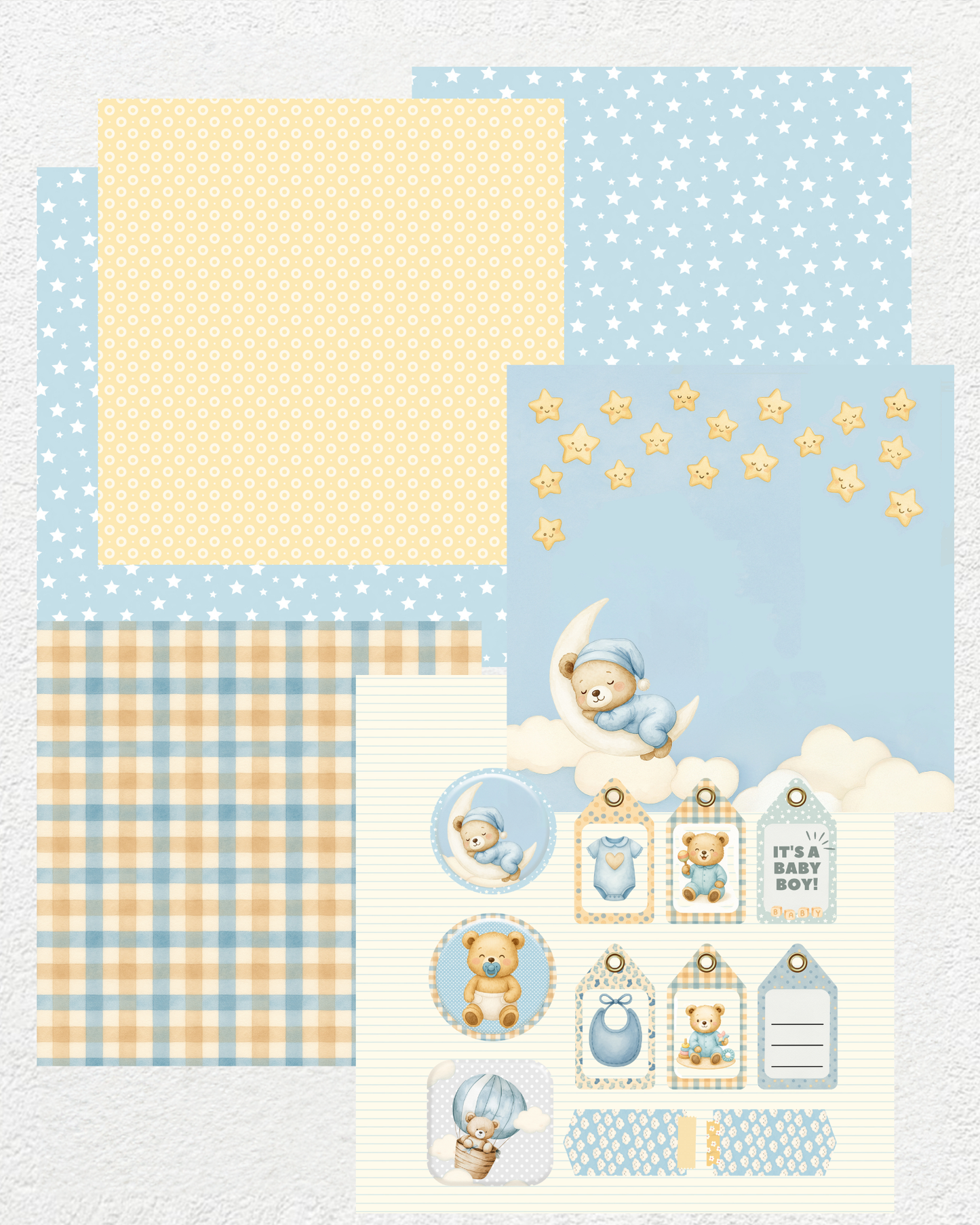 Snuggle Cub Sky - Nursery-Themed Digital Scrapbooking Paper Pack