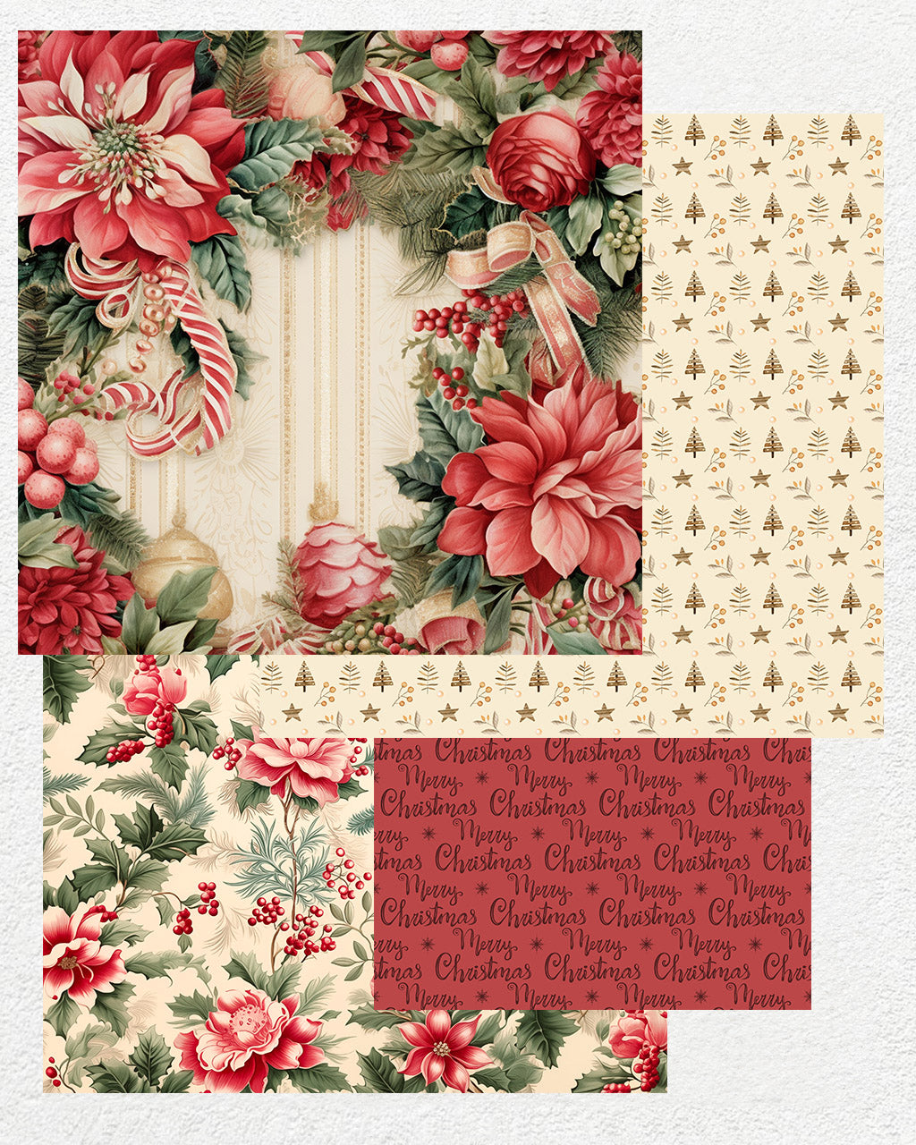 16 Digital Papers - Retro Yuletide
