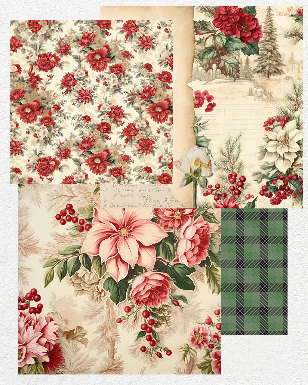 16 Digital Papers - Retro Yuletide
