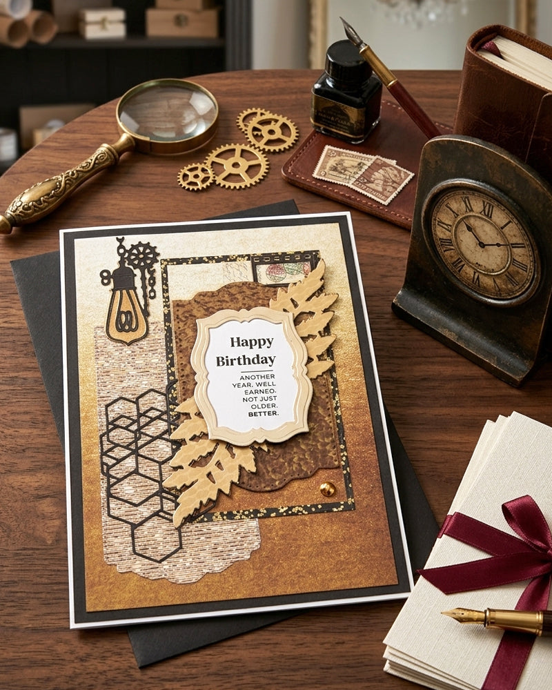 Men's Birthday Card – Vintage Industrial Style