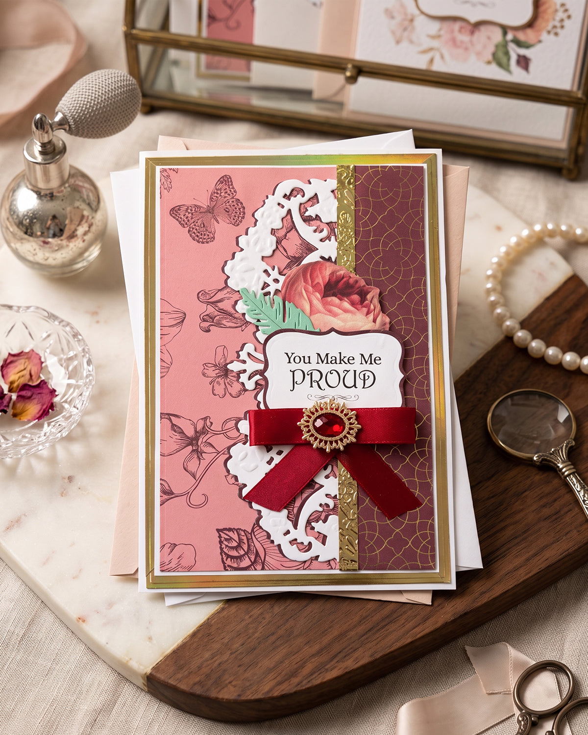 You Make Me Proud Card – Vintage Floral & Gold Design | Handmade in NZ