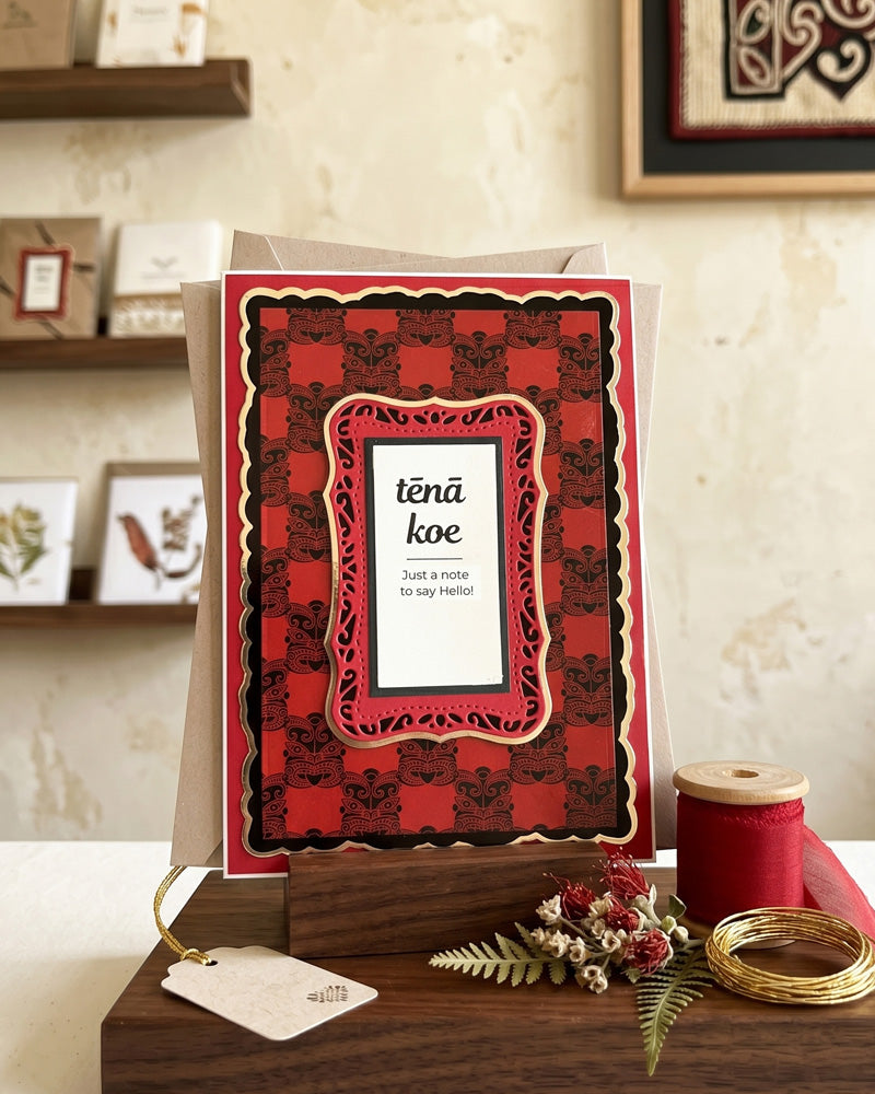 Simple handmade Māori greeting card by Del Cards NZ, warm and elegant design with premium materials
