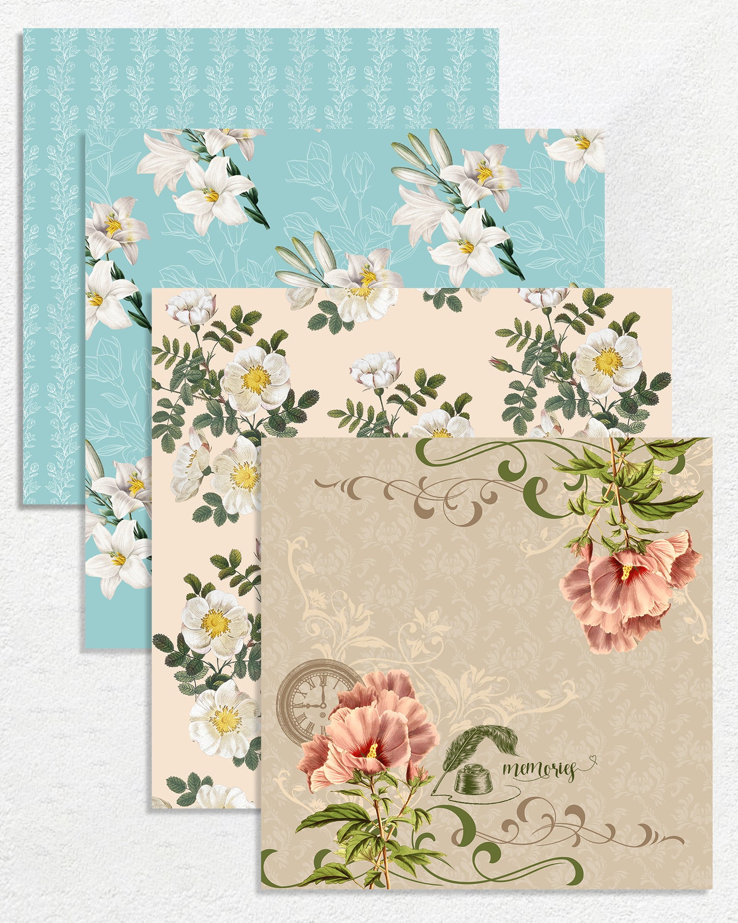 A4 Digital Paper Pack - Vintage Flowers - PDF Printer Friendly