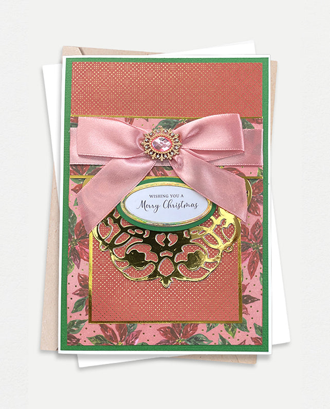 Luxury Christmas Card with a Pink Ribbon