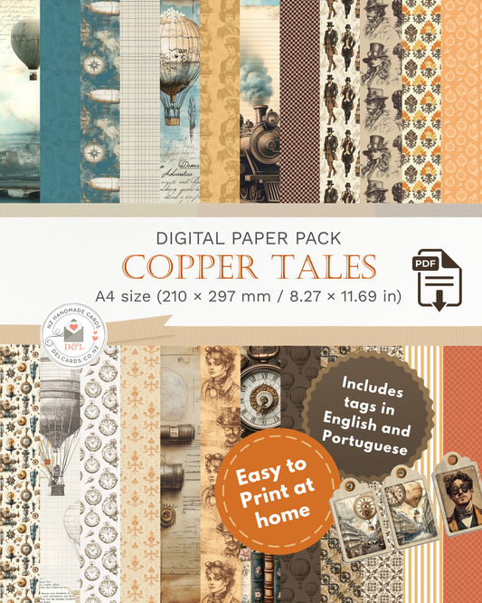 Steampunk Digital Paper Pack - A4 PDF for Instant Download | Copper Tales