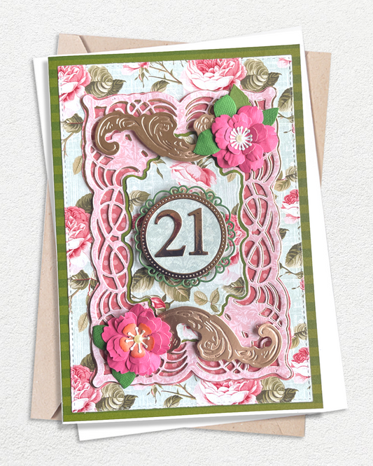 Luxury handmade 21st birthday card with unique design and embellishments, made in Auckland New Zealand