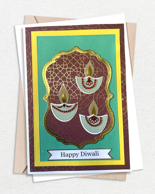 Handmade Diwali Cards NZ – Green Foil Festival of Lights Greeting Card