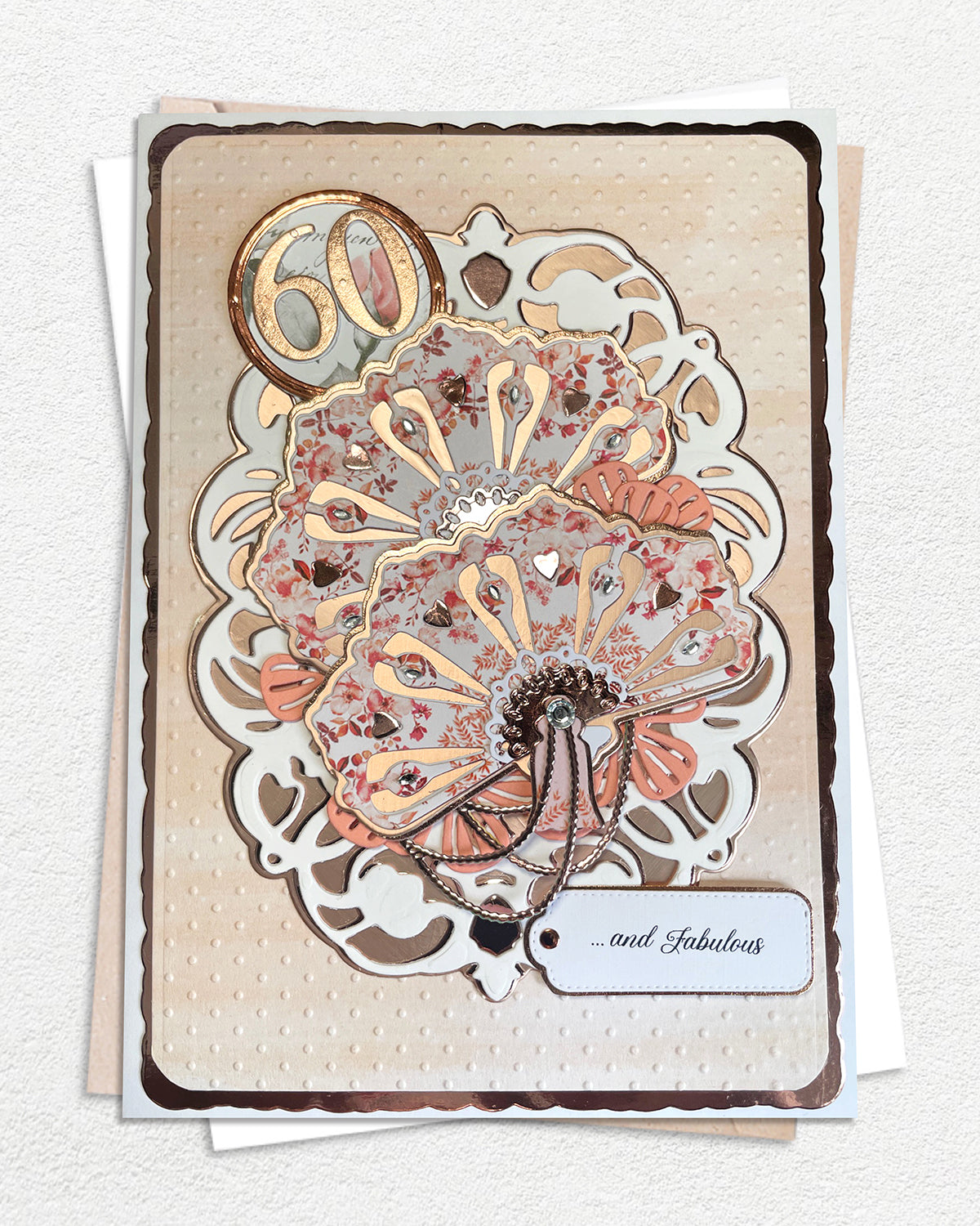 Luxury handmade 60th birthday card with elegant embellishments, made in Auckland New Zealand