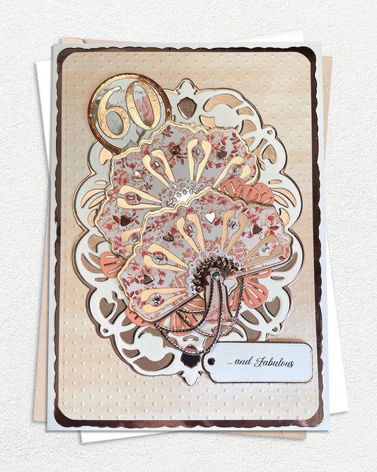 Luxury handmade 60th birthday card with elegant embellishments, made in Auckland New Zealand