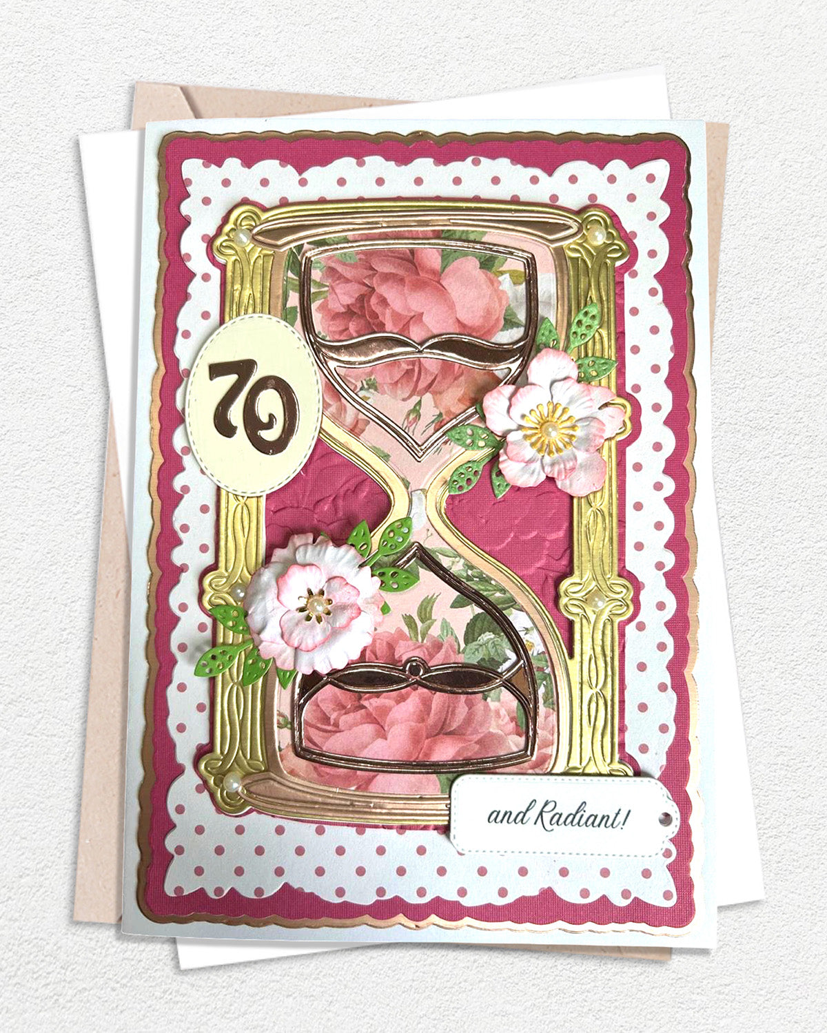 Luxury handmade 70th birthday card with elegant embellishments, made in Auckland New Zealand