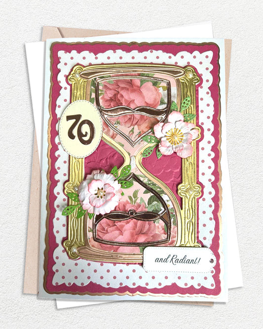 Luxury handmade 70th birthday card with elegant embellishments, made in Auckland New Zealand
