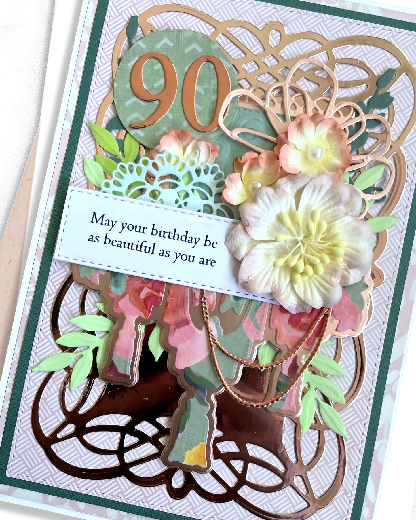 90th Birthday Greeting Card – Unique Handmade Card made in NZ