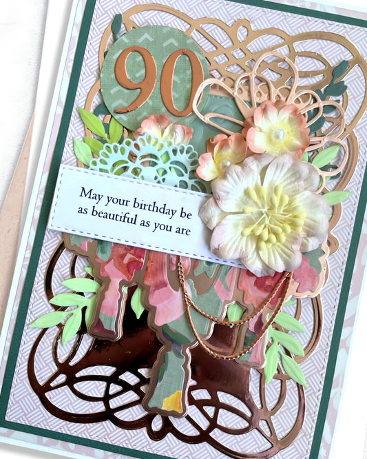 90th Birthday Greeting Card – Unique Handmade Card made in NZ