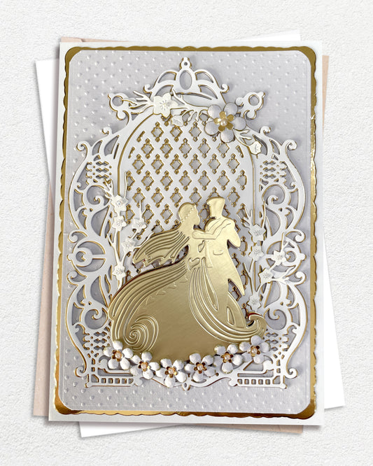 Luxury Wedding Card – Bride & Groom Golden Dance | Del Cards NZ