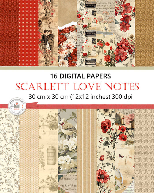 16 Digital Papers - Scarlett Love Notes