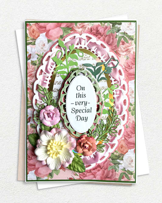 Greeting card with floral design and 'On this very special day' text