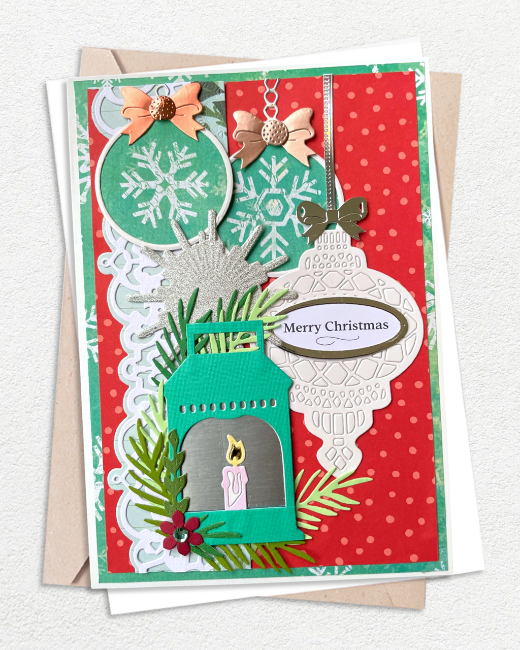 Christmas Card | Hand-Embossed Christmas Baubles & Candle Card