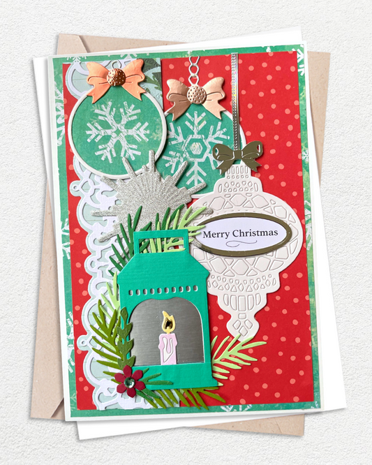 Christmas Card | Hand-Embossed Christmas Baubles & Candle Card