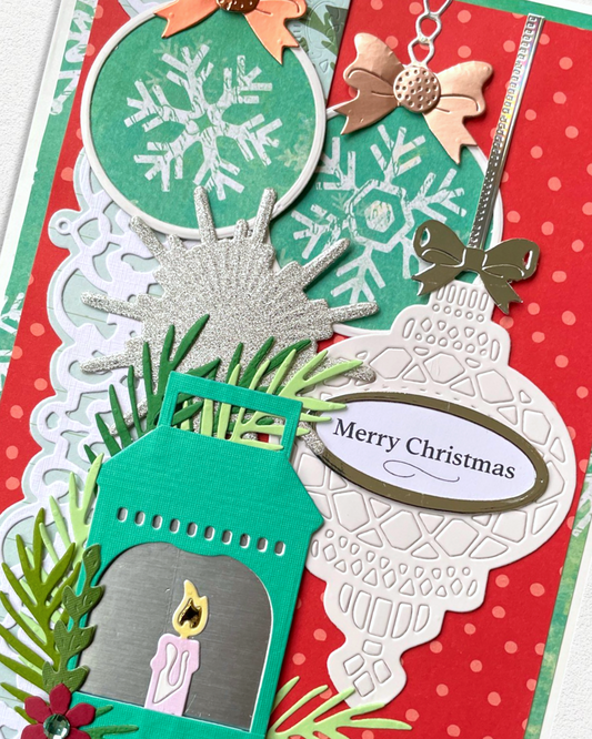 Christmas Card | Hand-Embossed Christmas Baubles & Candle Card