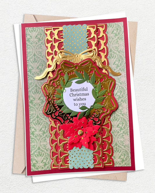 Golden Elegance Christmas Card with Poinsettia and Garland