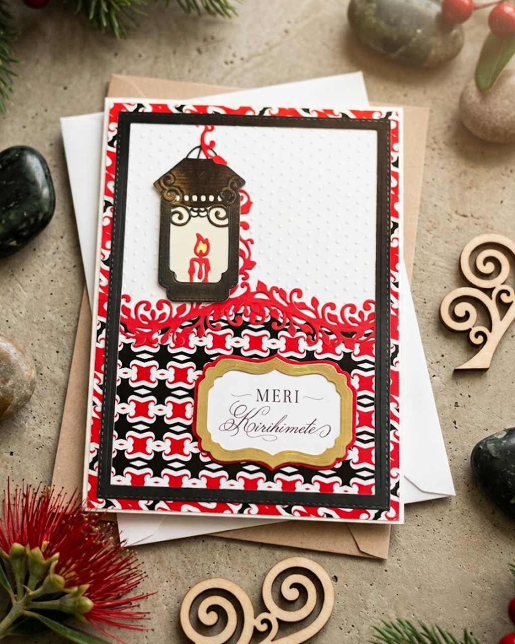 Maori Christmas Card Meri Kirihimete, by Del Cards NZ