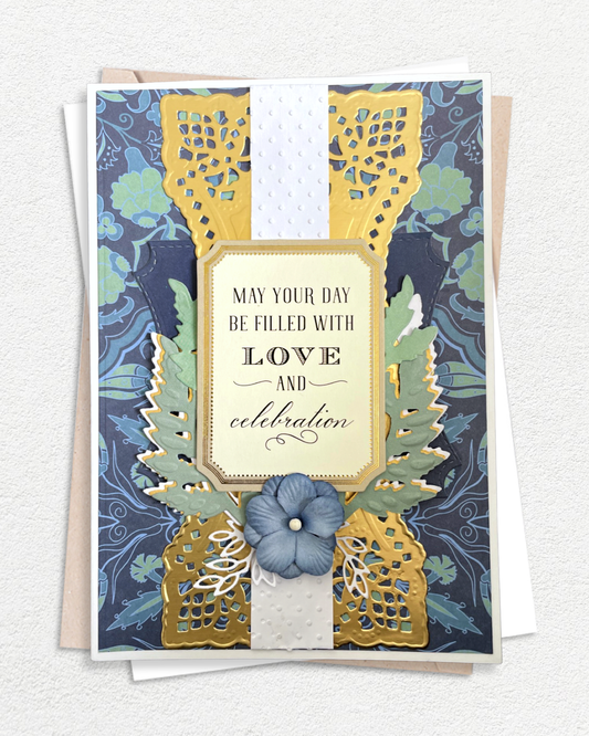 Handmade celebration card with elegant design, made in Auckland New Zealand — May your day be filled with Love and Celebration