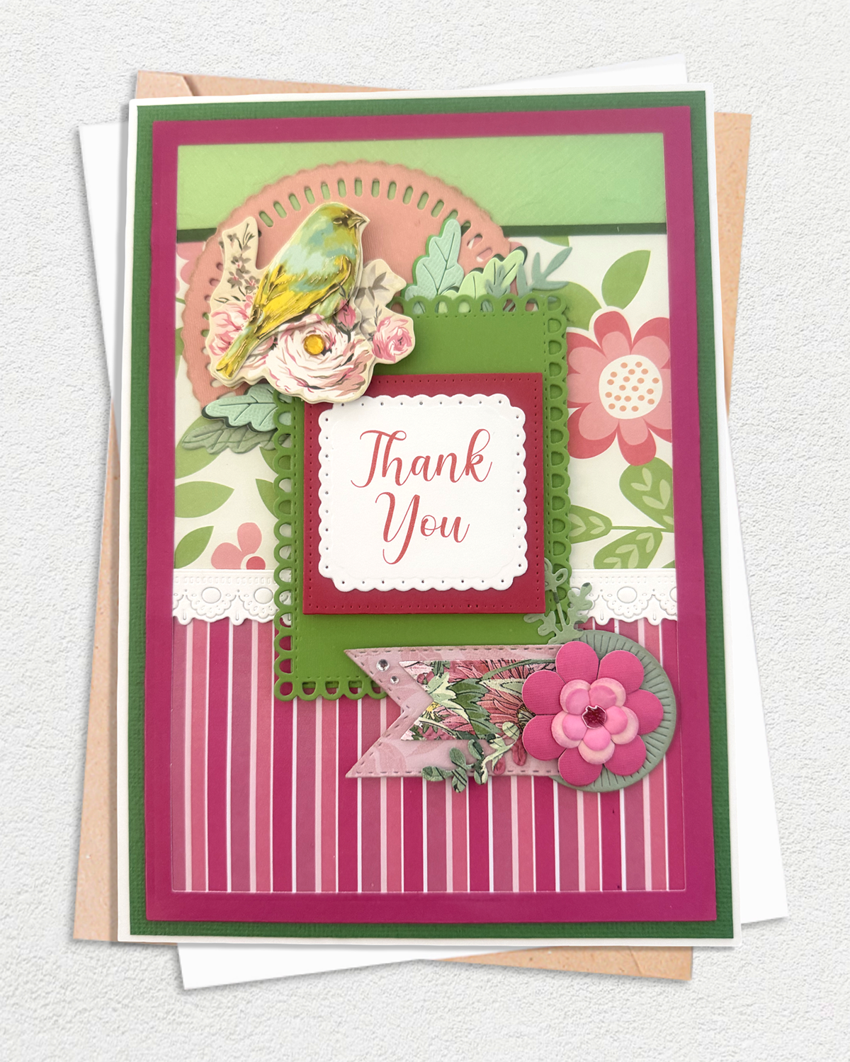 Thank You Card | Luxury Handmade Floral Card with Songbird Detail