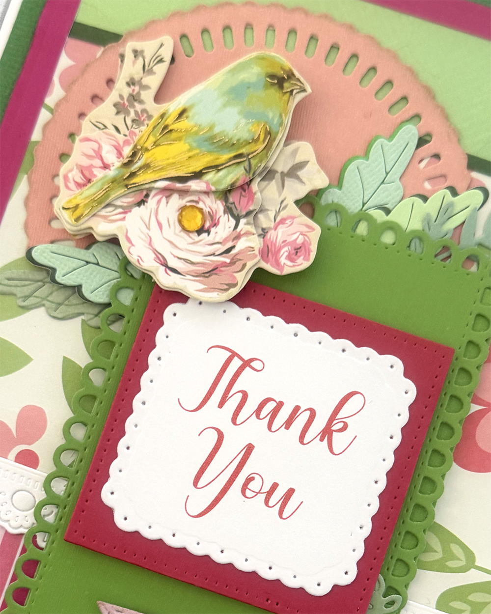 Thank You Card | Luxury Handmade Floral Card with Songbird Detail