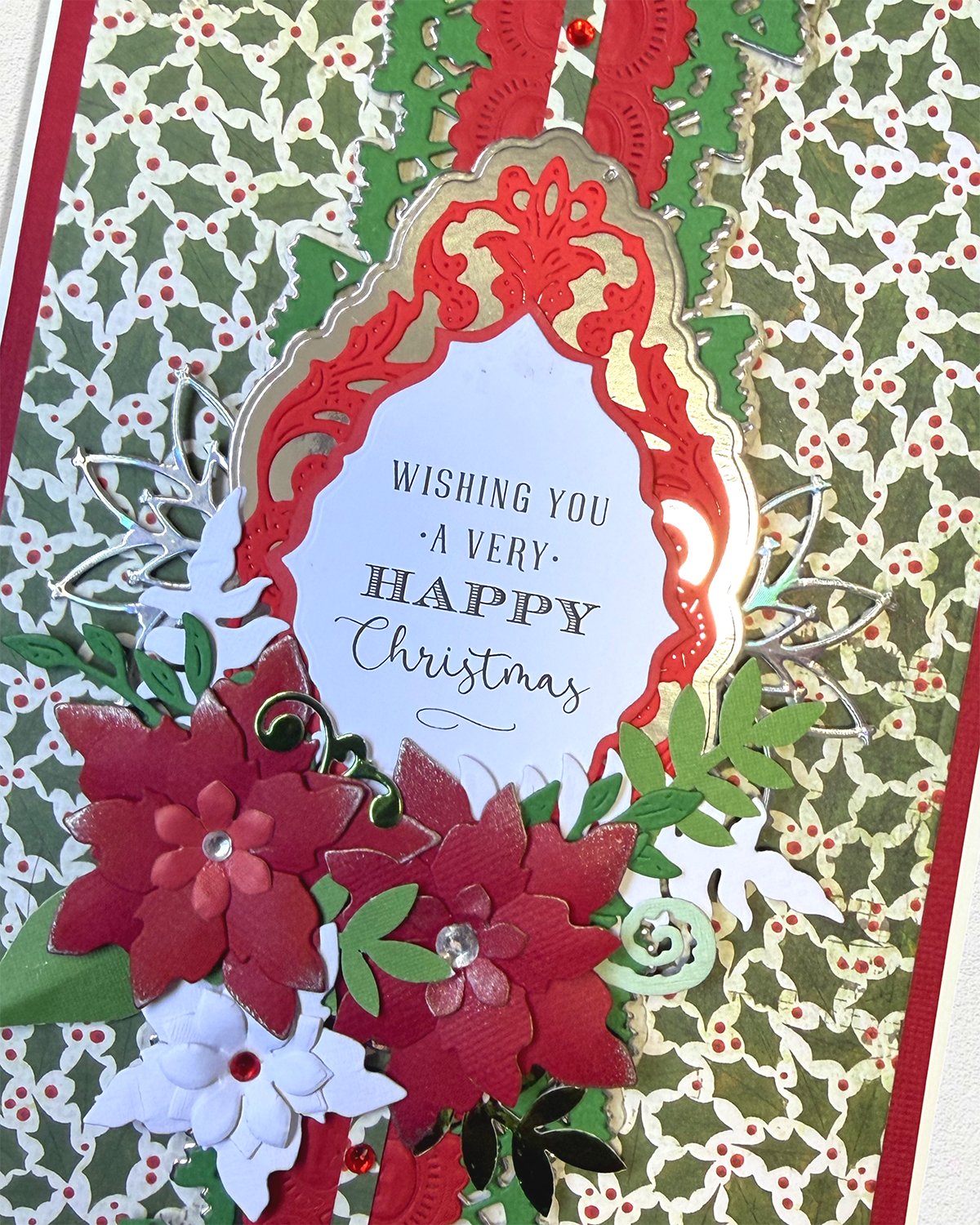 Luxury Handmade Christmas Card | Poinsettia Garden - Wishing You a Very Happy Christmas