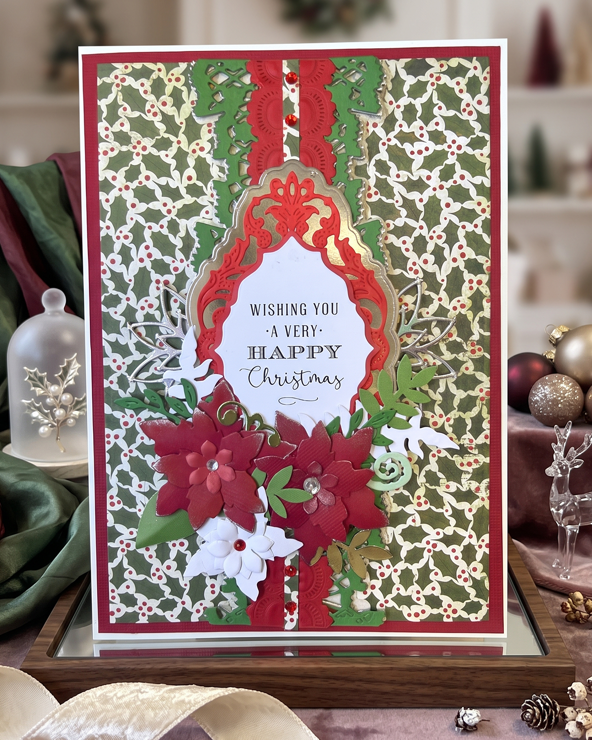 Luxury Handmade Christmas Card | Poinsettia Garden - Wishing You a Very Happy Christmas
