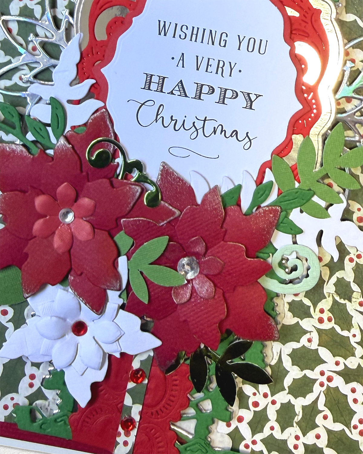 Luxury Handmade Christmas Card | Poinsettia Garden - Wishing You a Very Happy Christmas