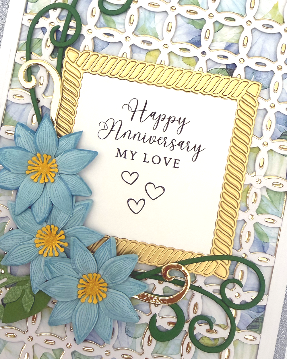 close up of anniversary card