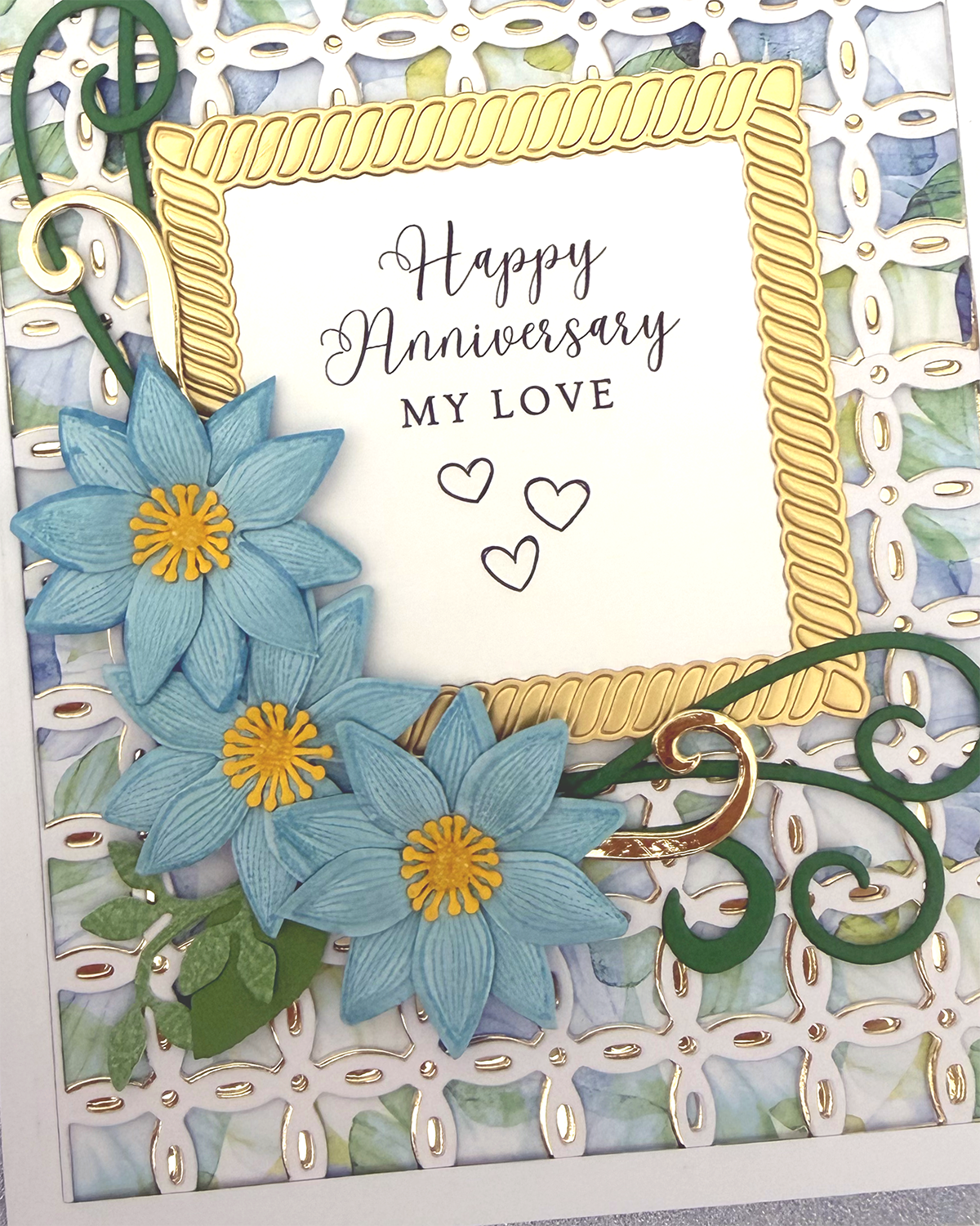 close up of a beautiful anniversary card made by Del Cards