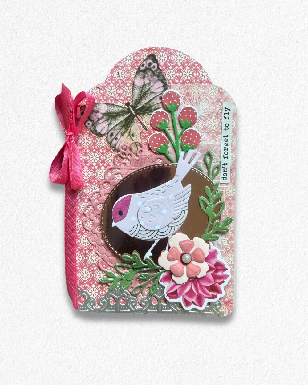 Handmade mini card by Del Cards NZ featuring lovely mixed materials. 