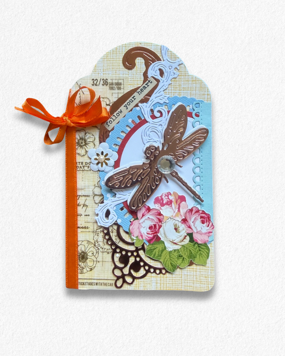 Handmade mini card by Del Cards NZ featuring lovely mixed materials. 