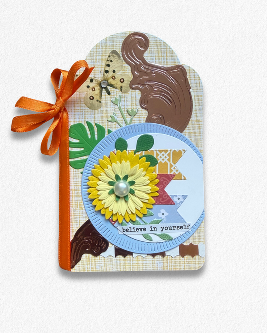 Handmade mini card by Del Cards NZ featuring lovely mixed materials. 