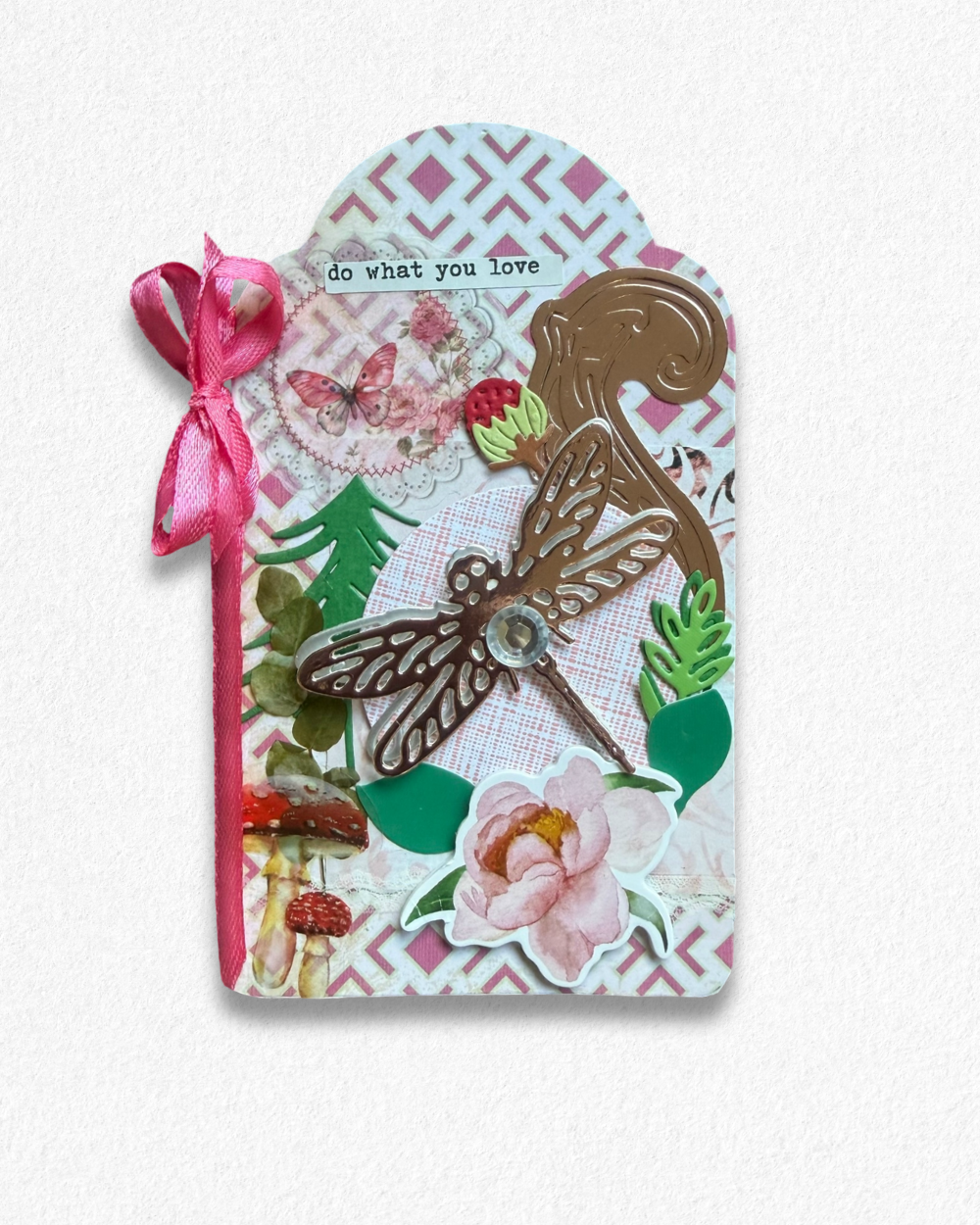 Handmade mini card by Del Cards NZ featuring lovely mixed materials. 