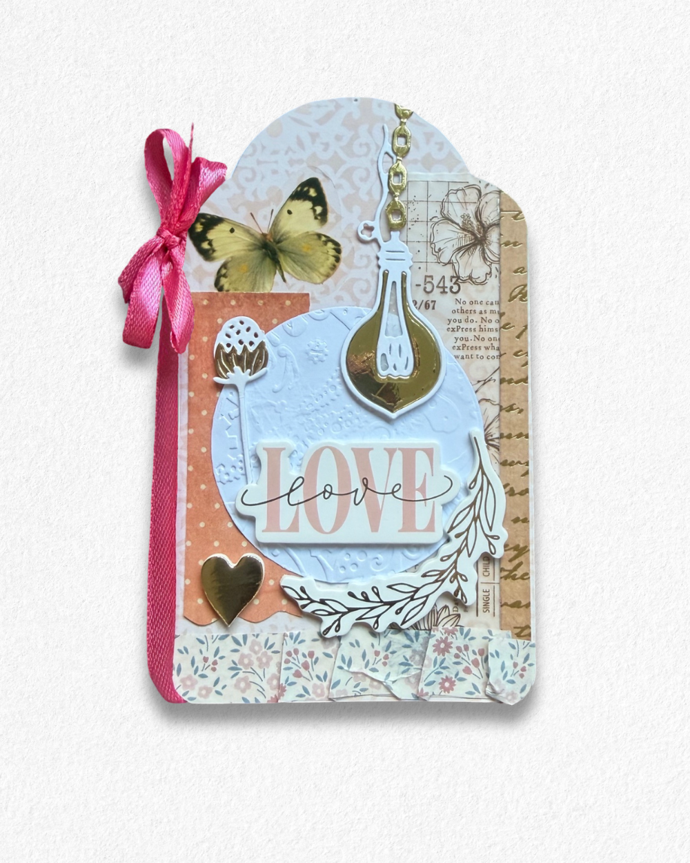 Handmade mini card by Del Cards NZ featuring lovely mixed materials. 