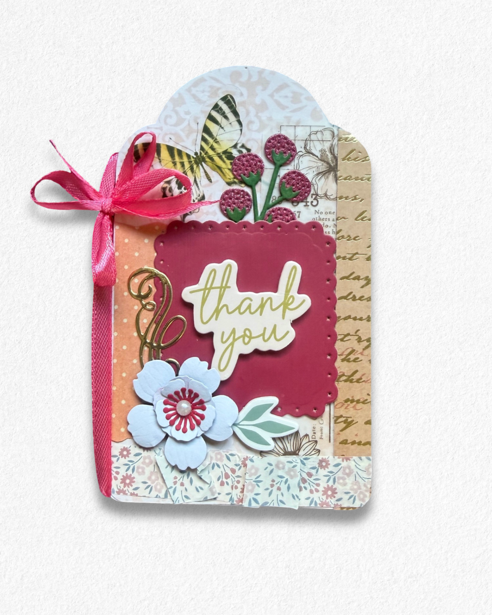 Handmade mini card by Del Cards NZ featuring lovely mixed materials. 