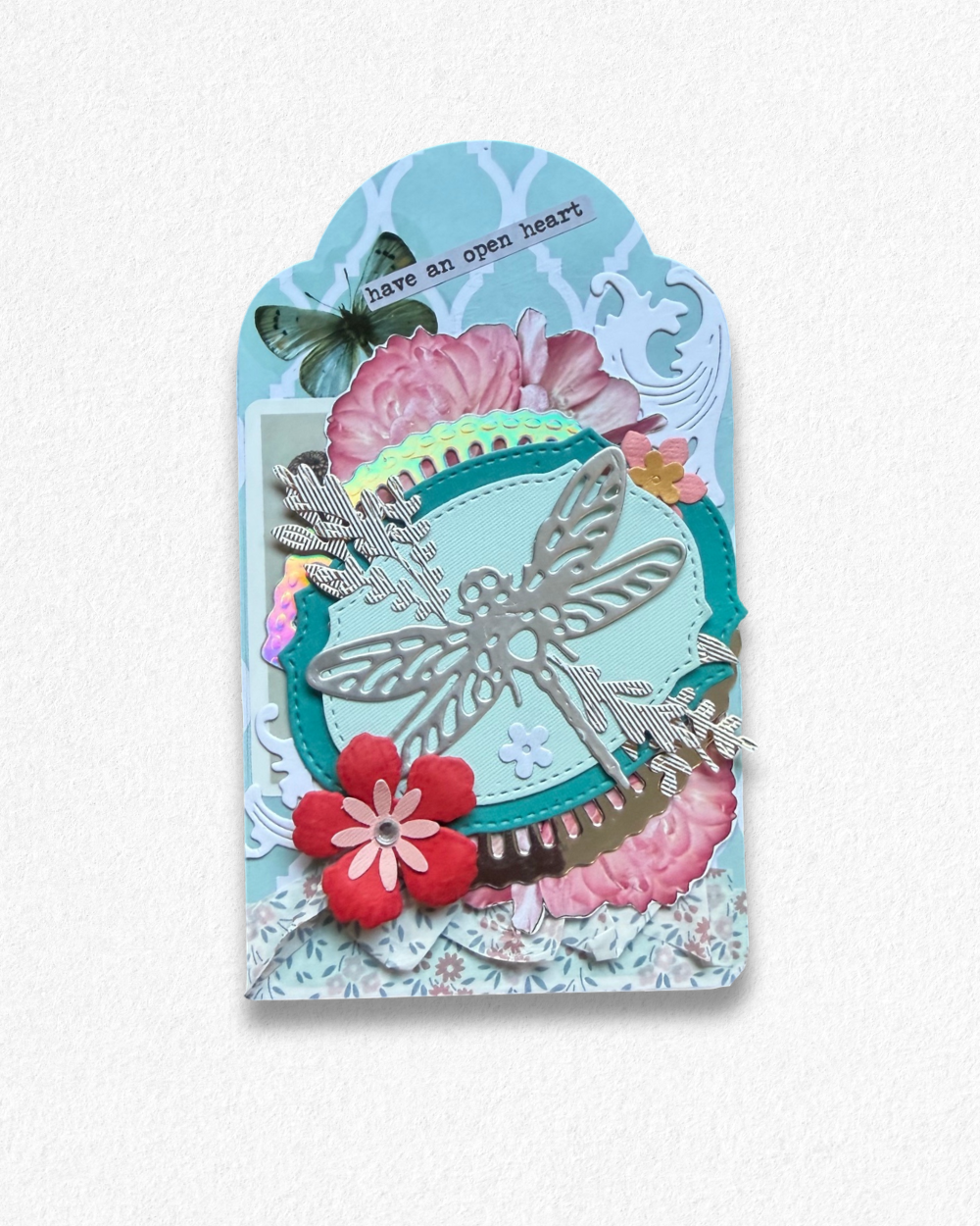 Handmade mini card by Del Cards NZ featuring lovely mixed materials. 