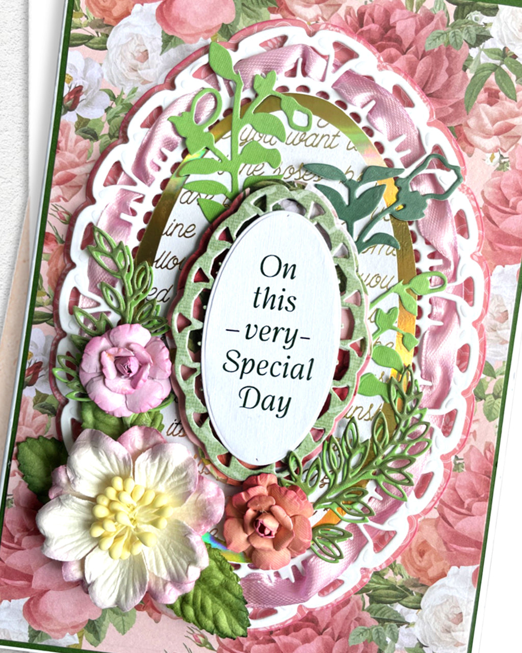 Greeting card with floral design and 'On this very special day' text