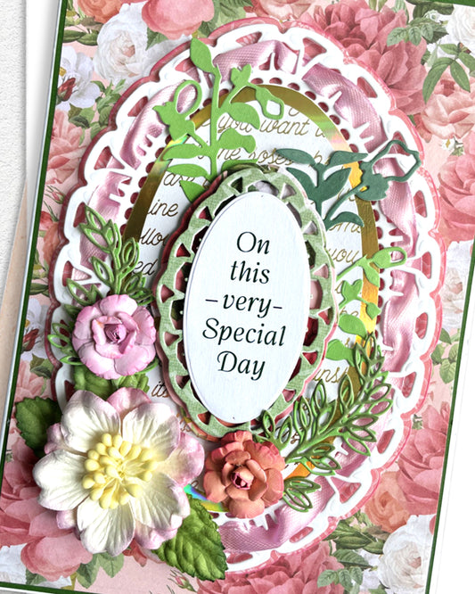 Greeting card with floral design and 'On this very special day' text