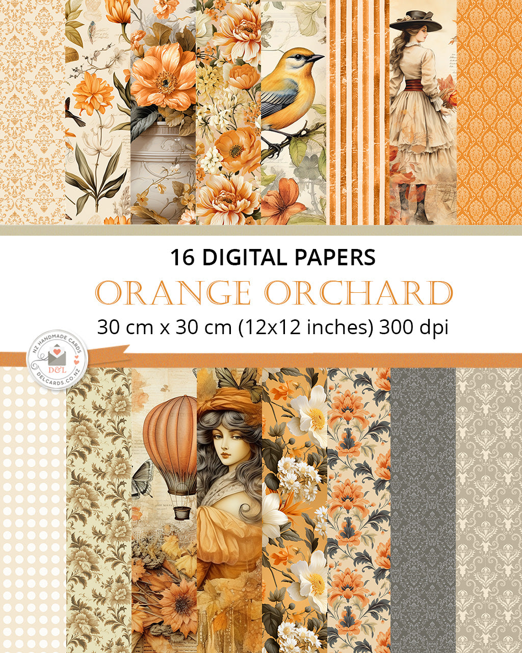 16 Digital Papers - Orange Orchard