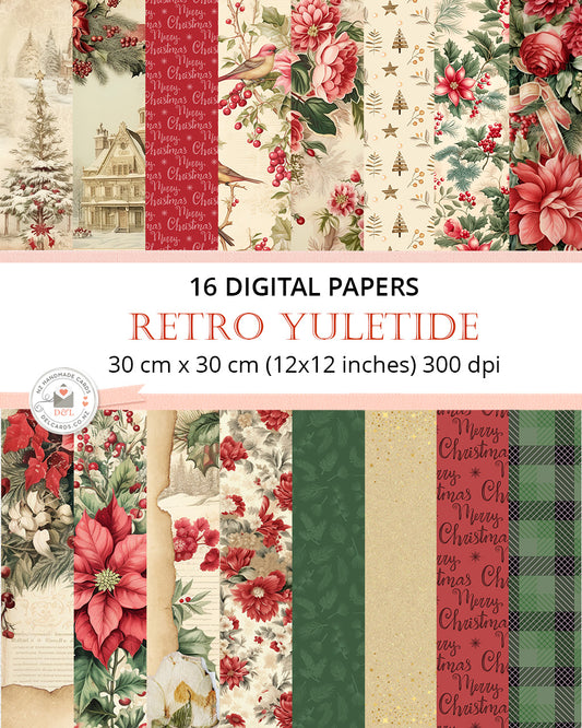 16 Digital Papers - Retro Yuletide