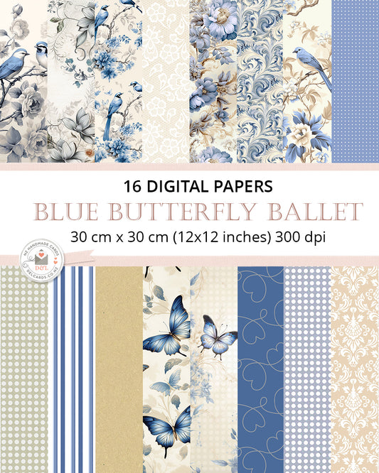 16 Digital Papers - Blue Butterfly Ballet