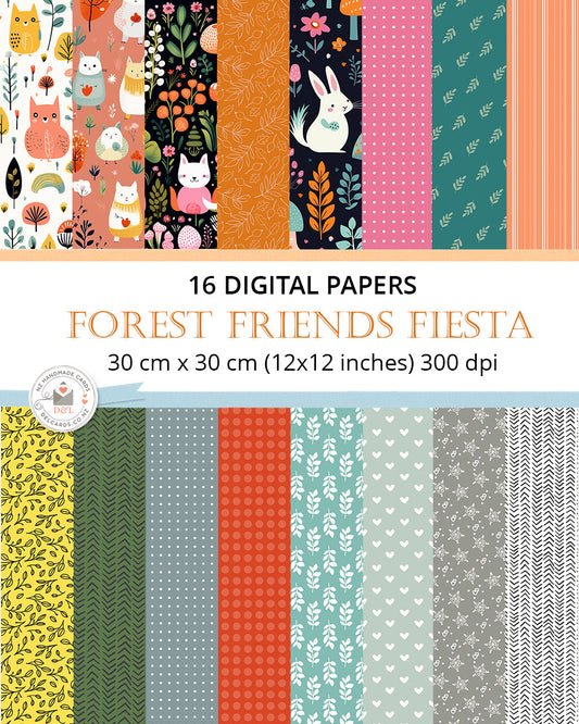 16 Digital Papers - Forest Friends Fiesta